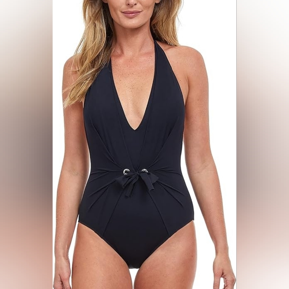 Gottex Women's Black Vogue Tie-Front Halter One-Piece Swimsuit